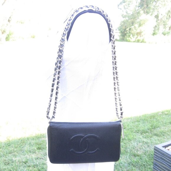 Vintage Chanel Black Caviar Leather Long Bag Wallet - Picture 3 of 16